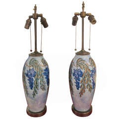 An Unusual Pair of Glazed Ceramic Lamps