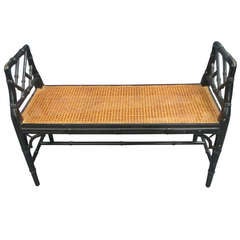 Ebonized and Caned Faux Bamboo Window Bench