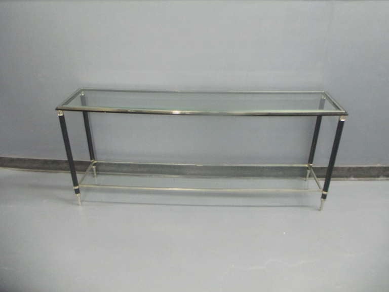Chrome and Steel Two Tiered  Console with Glass Top