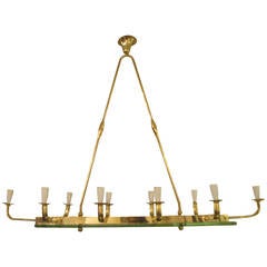 Exquisite Mid-Century Modern Ten-Light Brass and Glass Chandelier