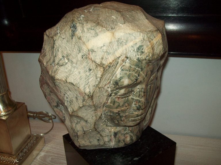 Marble Bust Sculpture on Granite Base Signed Simon In Good Condition For Sale In New York, NY