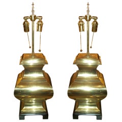 Pair If Sculptural Asian Inspired Brass Lamps 3