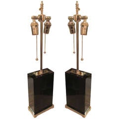 Sculptural Pair of Obsidian Glass Lamps 5