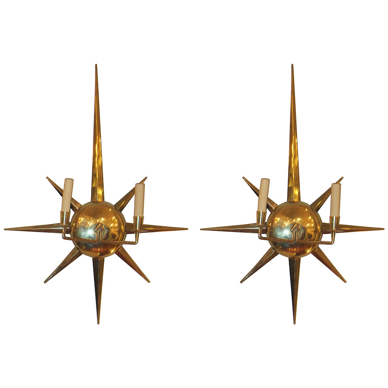 Pair of Mid-Century Italian Starburst Brass Sconces