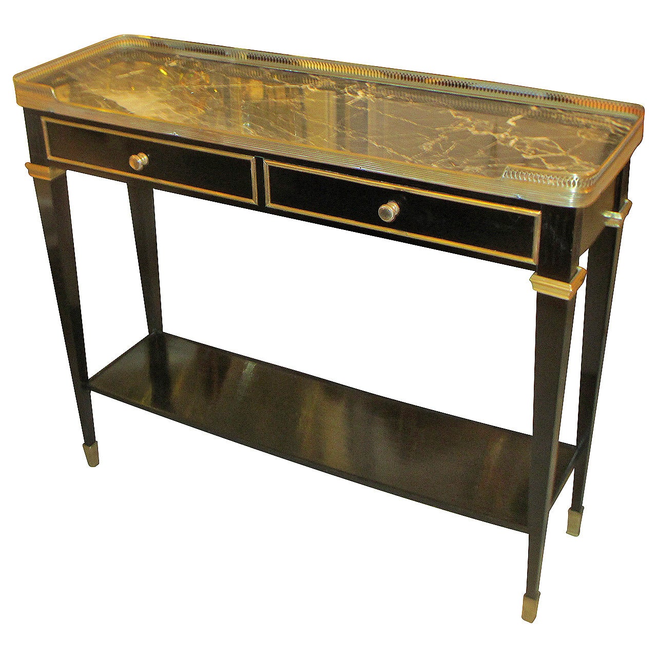 Louis XVI-Style Marble-Top Console with Brass Gallery