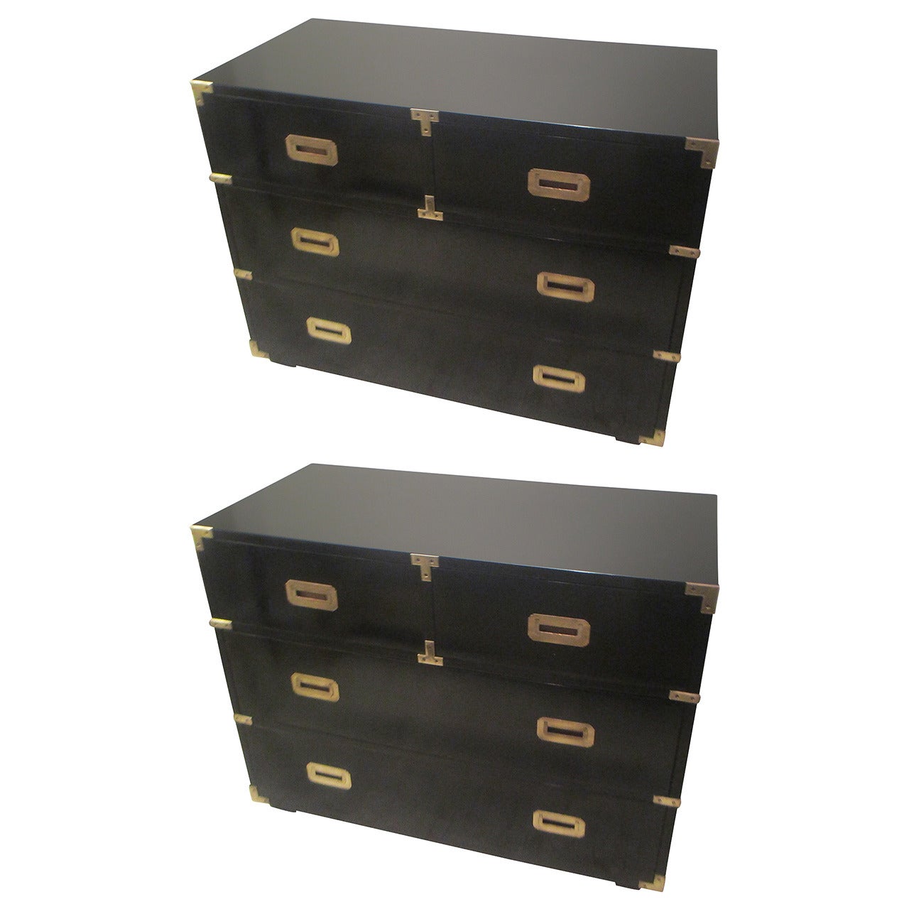 Pair of Ebonized Campaign Chests