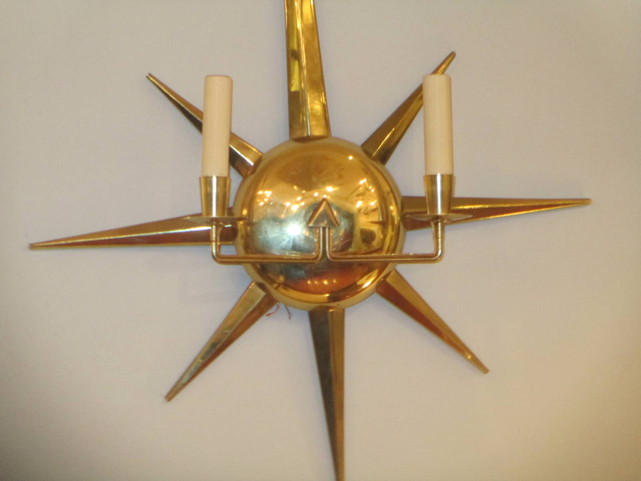 20th Century Pair of Mid-Century Italian Starburst Brass Sconces