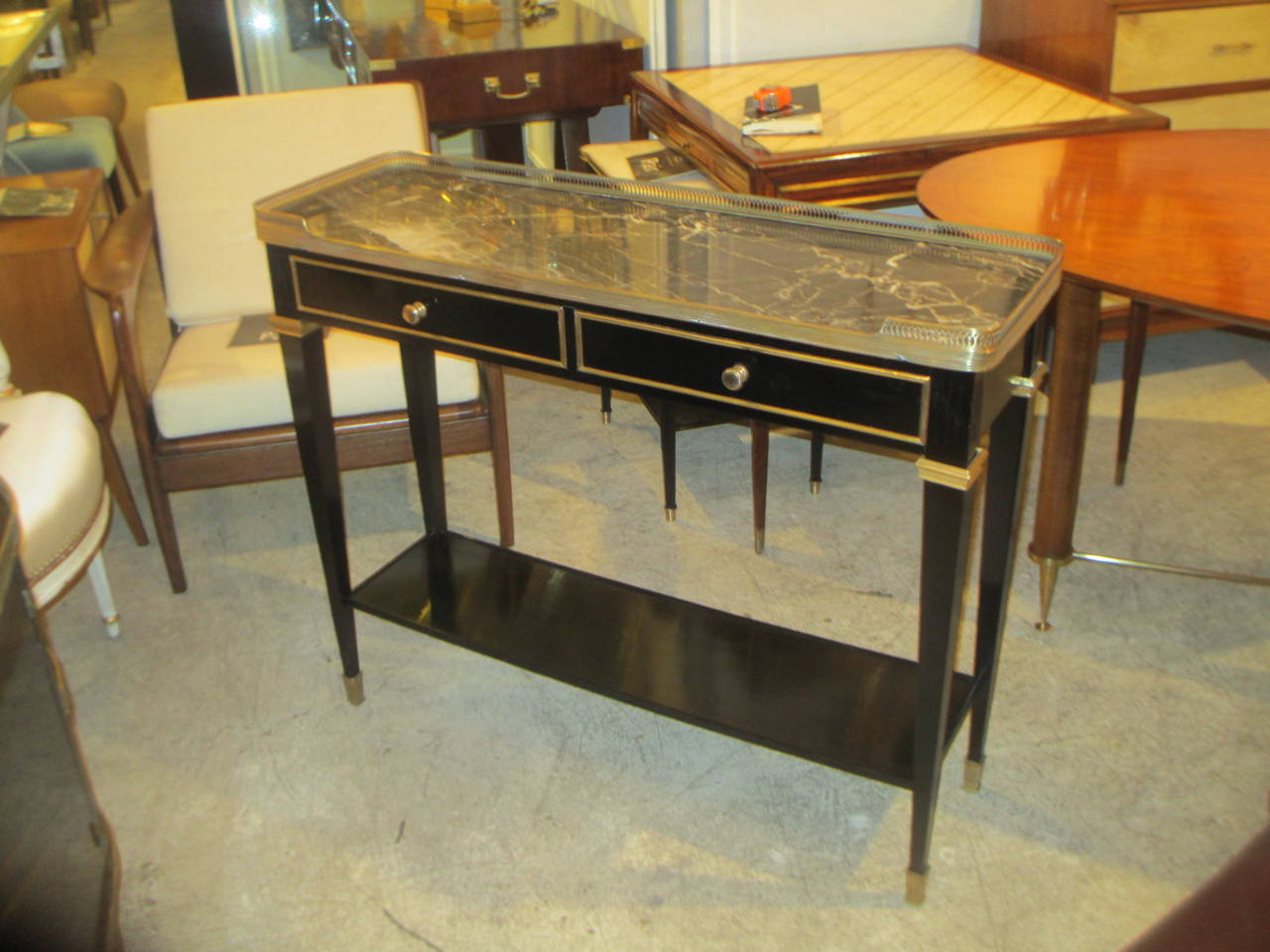 Louis XVI-Style Marble-Top Console with Brass Gallery In Excellent Condition In New York, NY
