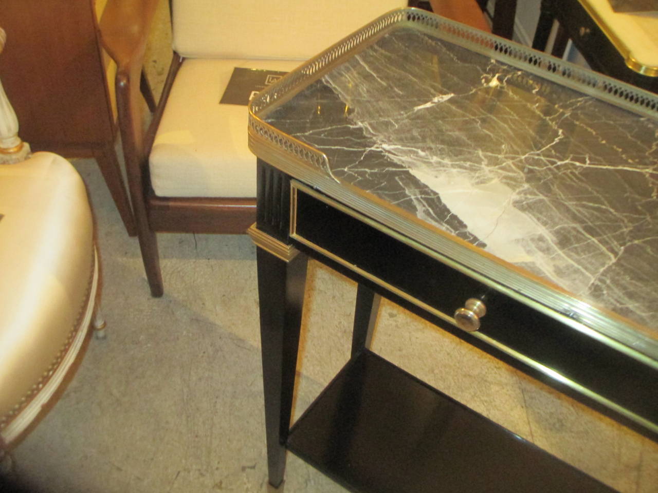 Louis XVI-Style Marble-Top Console with Brass Gallery 1