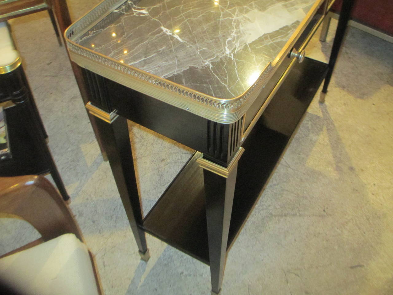 Louis XVI-Style Marble-Top Console with Brass Gallery 2