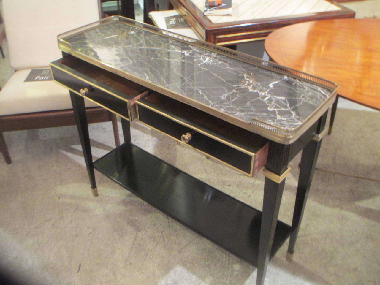 Louis XVI-Style Marble-Top Console with Brass Gallery 3