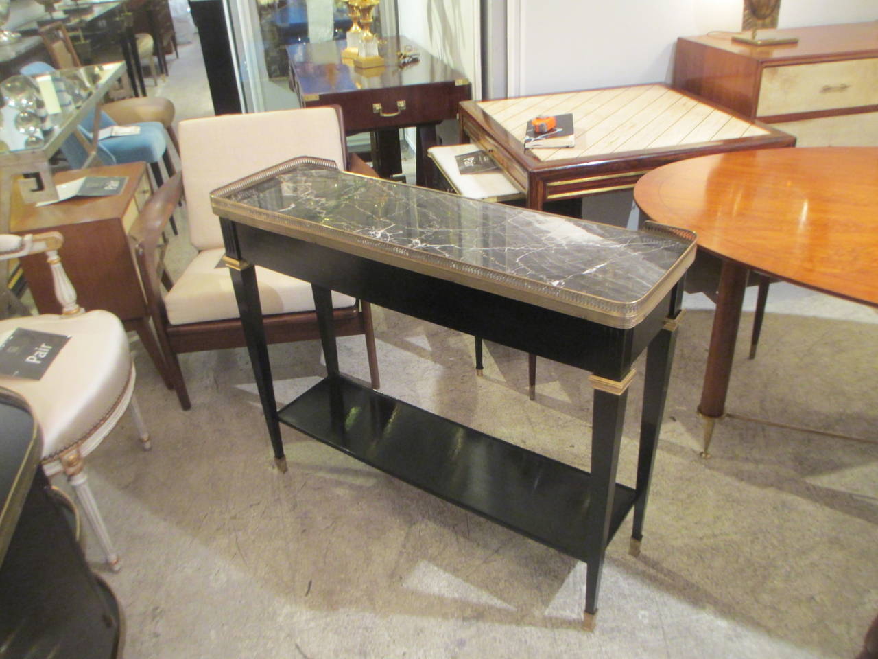 Louis XVI-Style Marble-Top Console with Brass Gallery 4