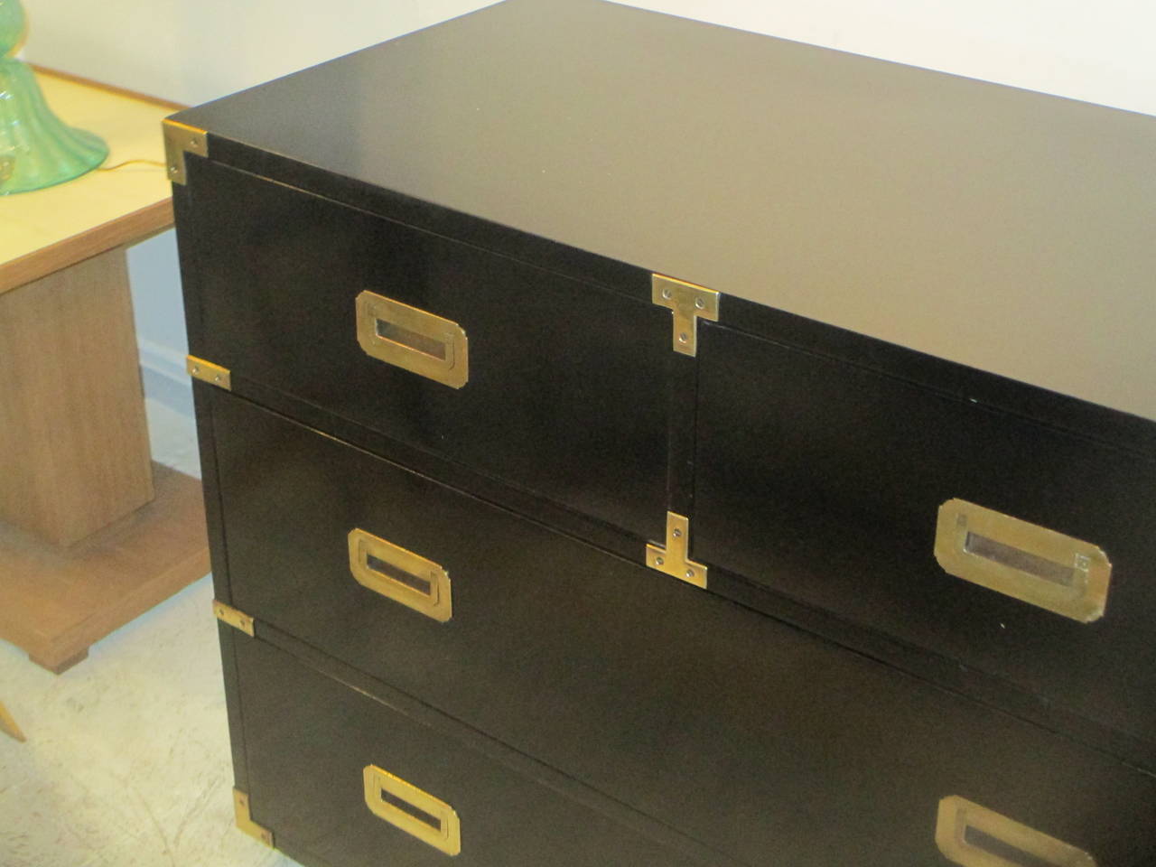 Pair of Ebonized Campaign Chests In Excellent Condition In New York, NY