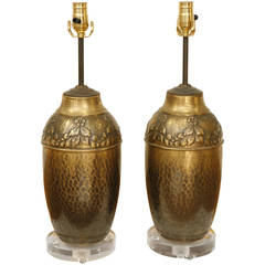 Pr. Art Deco Brass Urns into Lamps