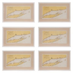 Vintage 1960s Set of Six Long Island Tidal Current Charts or Maps
