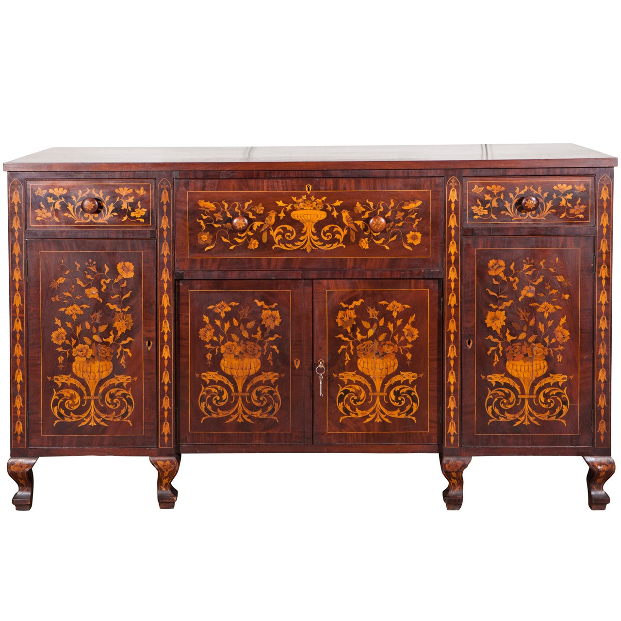 19th Century Dutch Mahogany Marquetry Cabinet or Buffet with Front Fall Desk For Sale