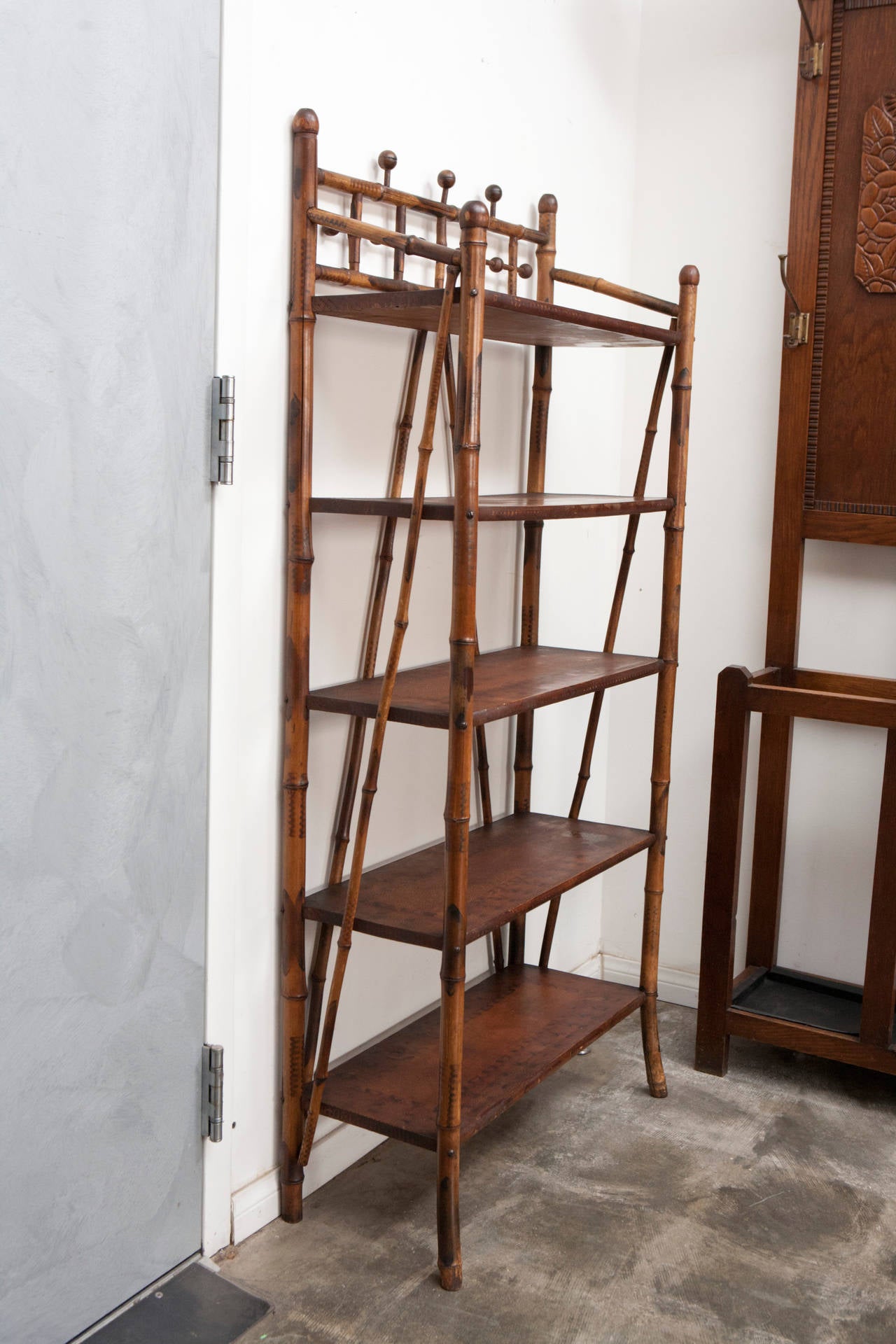 Tall Bamboo and Wood Etegere or Bookcase In Good Condition In Culver City, CA