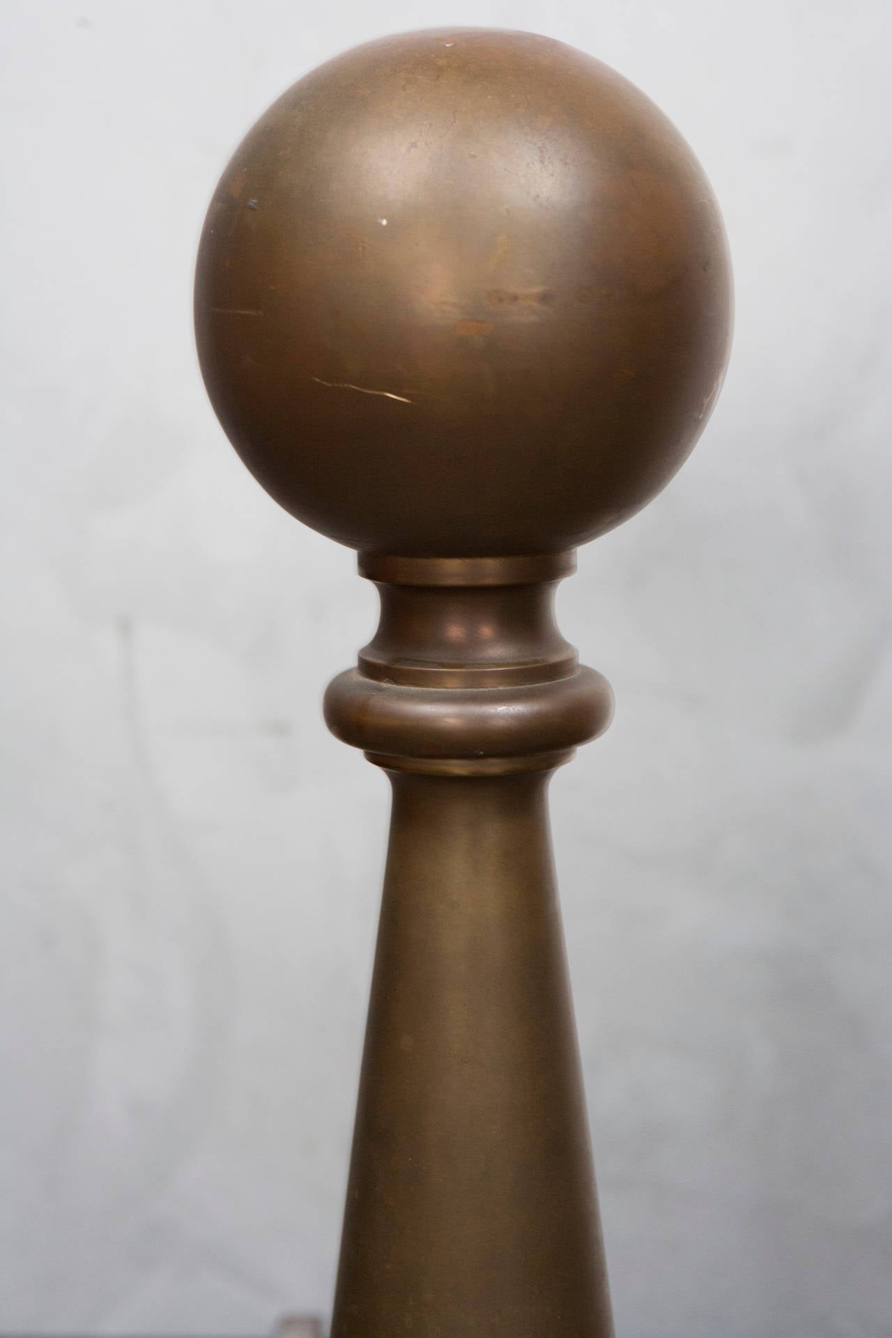 Mid-Century Modern Large Brass Cannonball Andirons For Sale