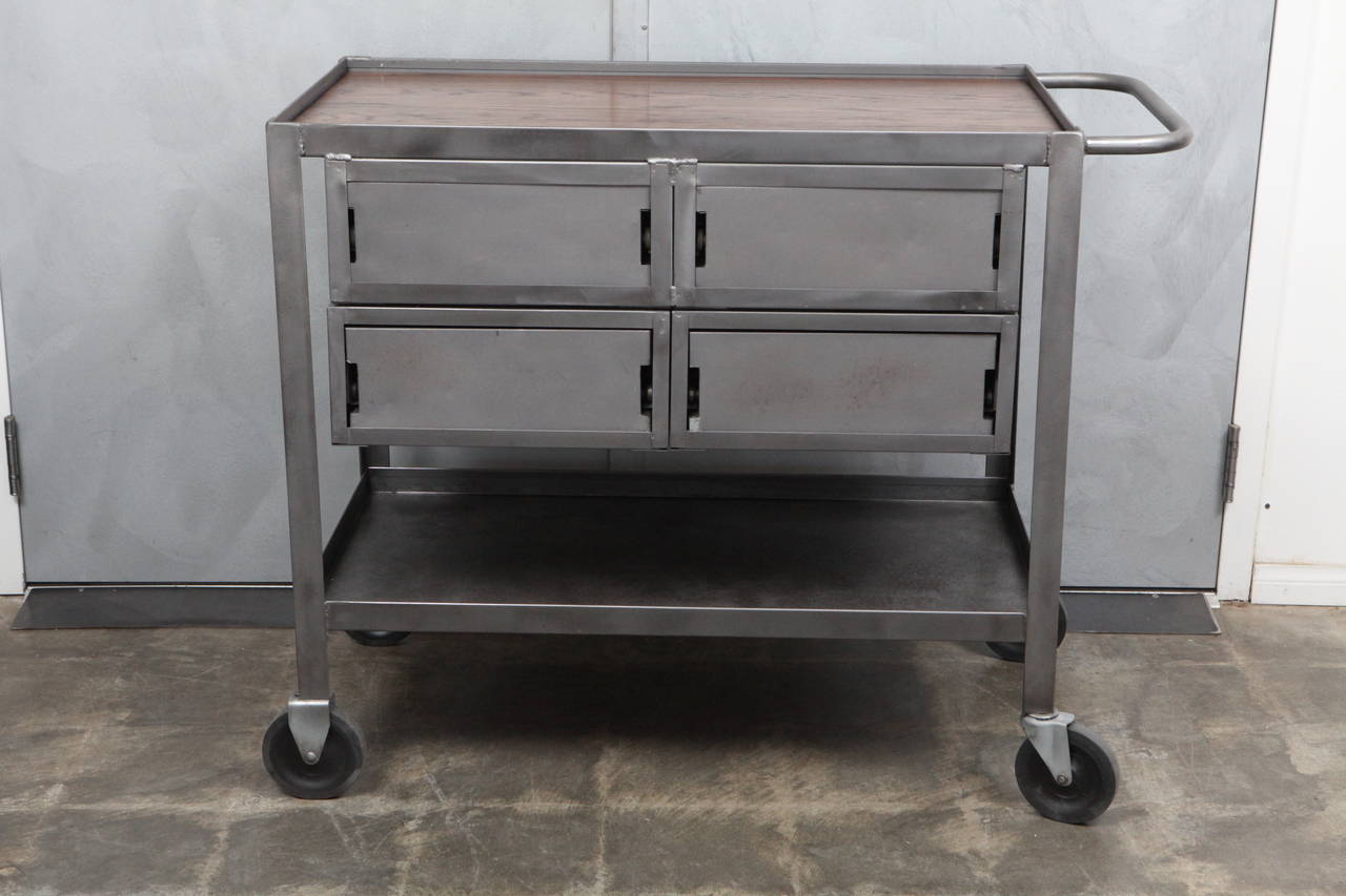 American Industrial Metal Rolling Cart with Oak Top