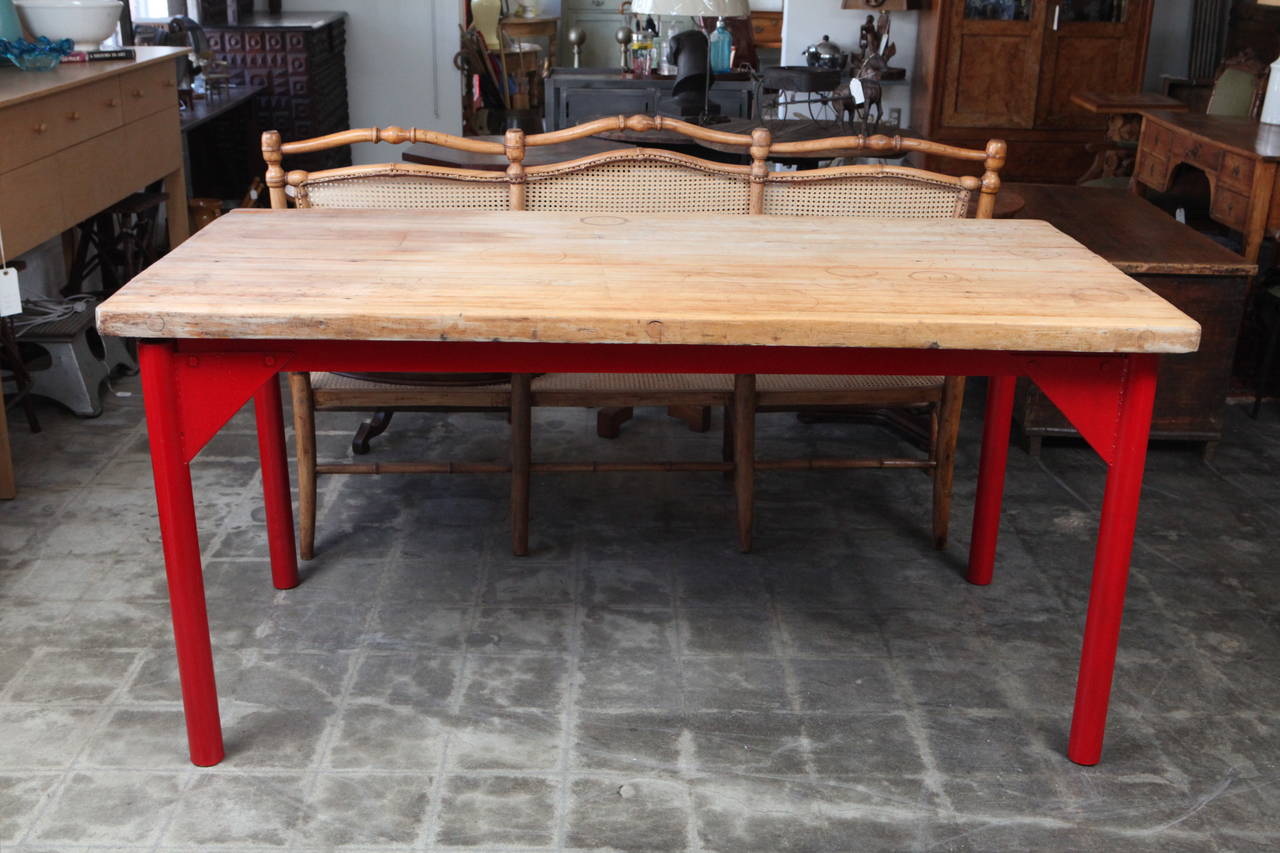 butcher block table with metal legs