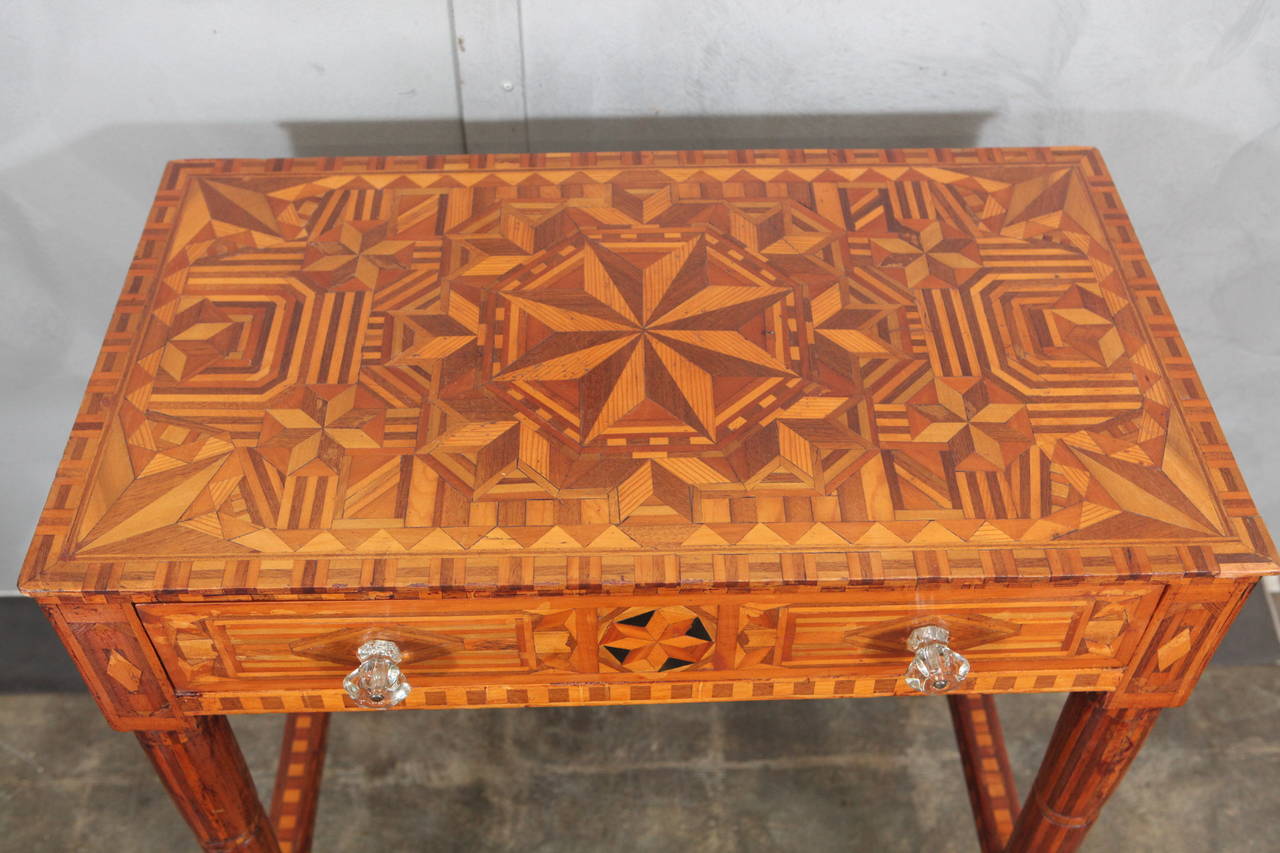 Folk Art Parquetry Side Table In Good Condition For Sale In Culver City, CA