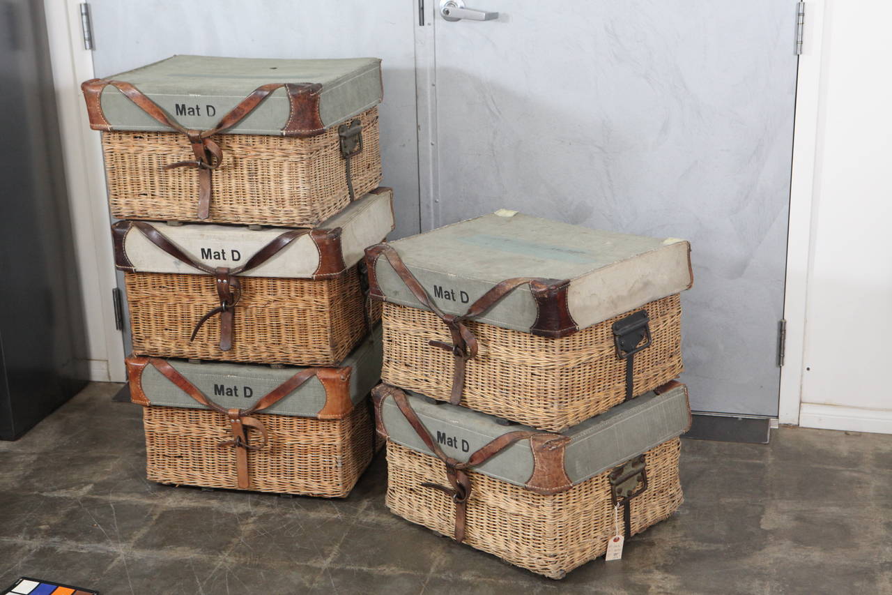 Mid-20th Century Swiss Military Wicker Basket For Sale