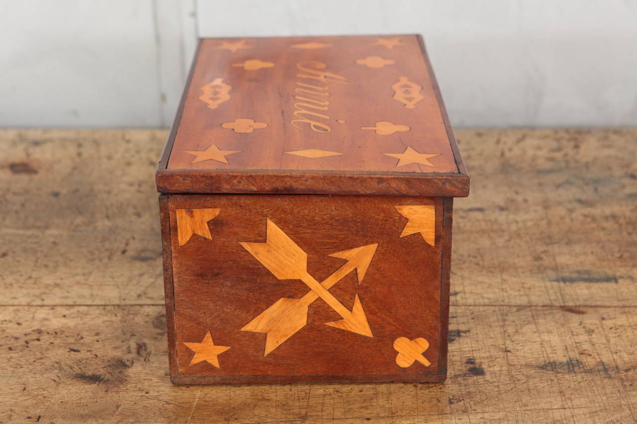 Folk Art Antique Inlaid Sailor Box For Sale