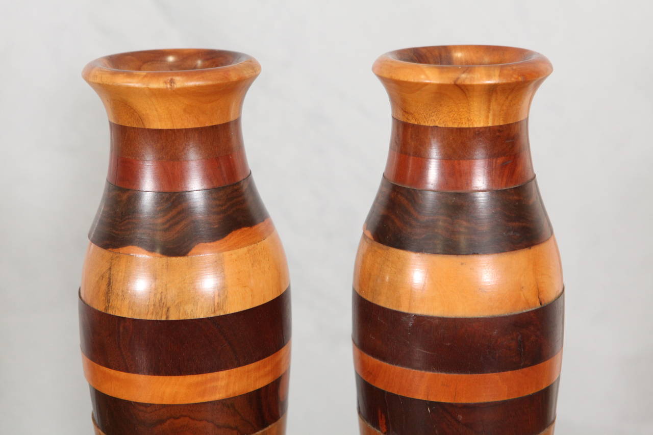 American Pair of Wood Specimen Vases For Sale