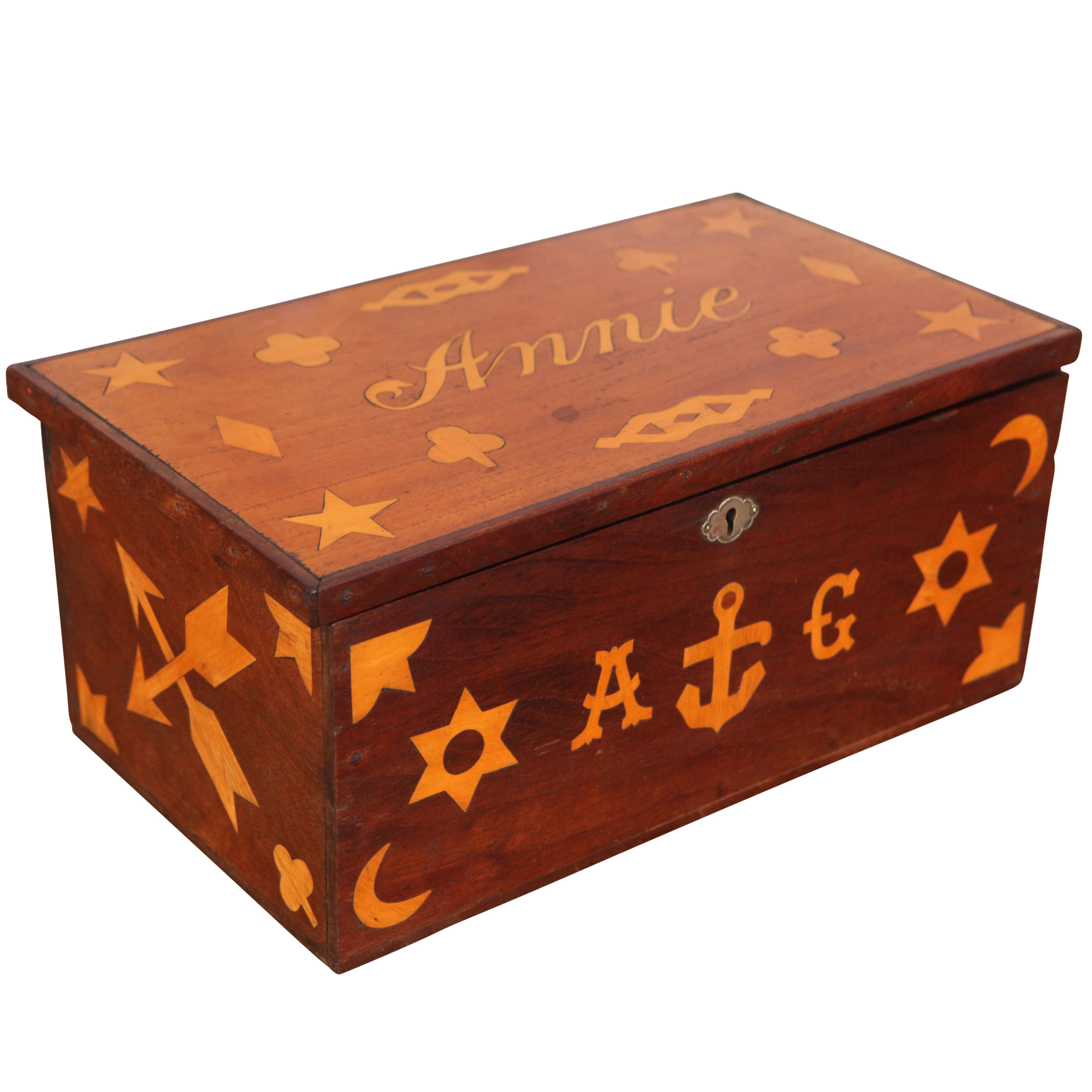 Antique Inlaid Sailor Box For Sale