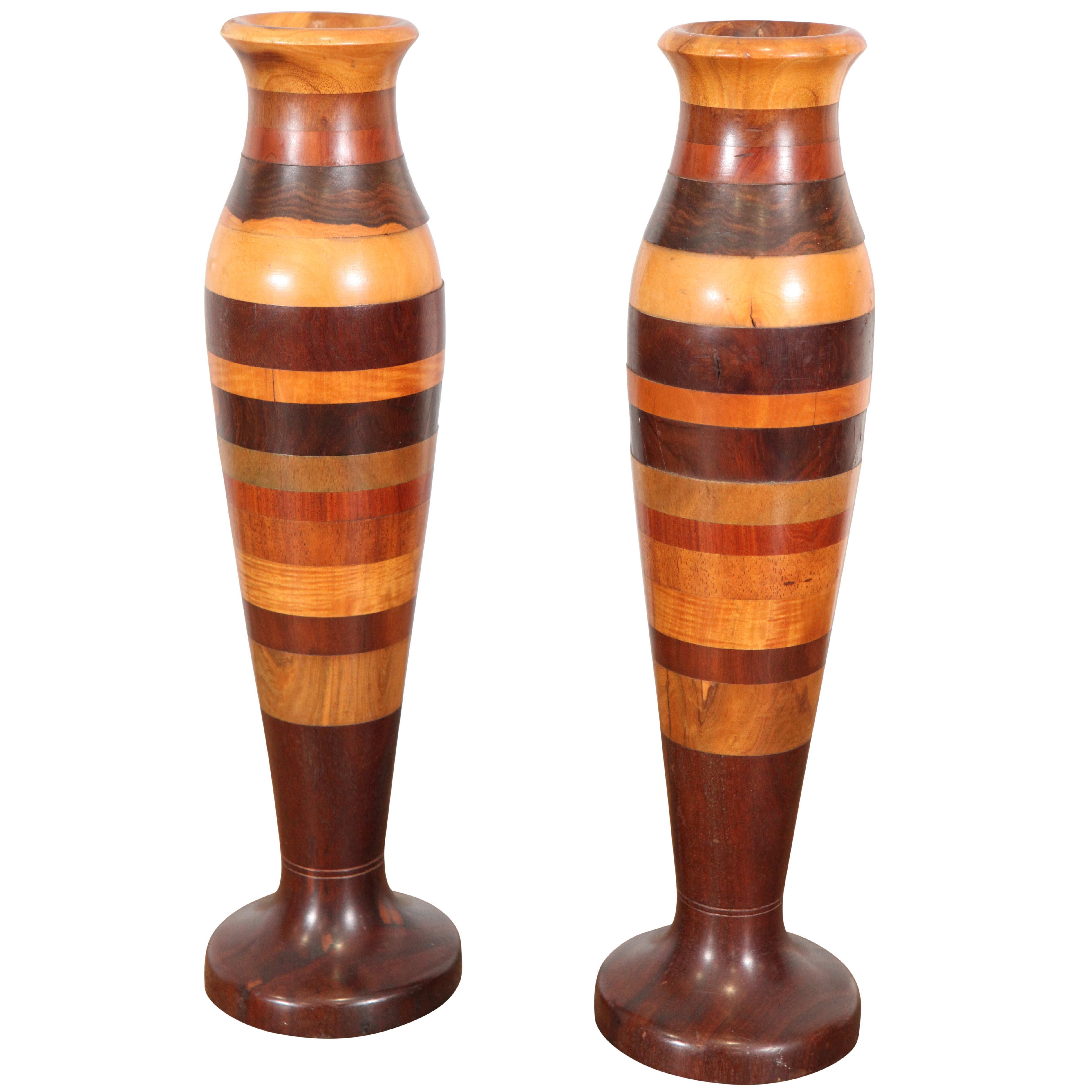 Pair of Wood Specimen Vases For Sale