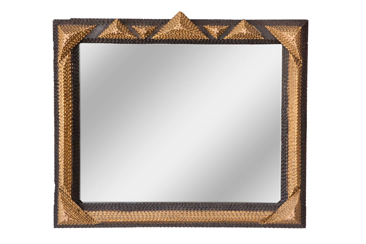 Pair of Distinctive Tramp Art Framed Mirrors