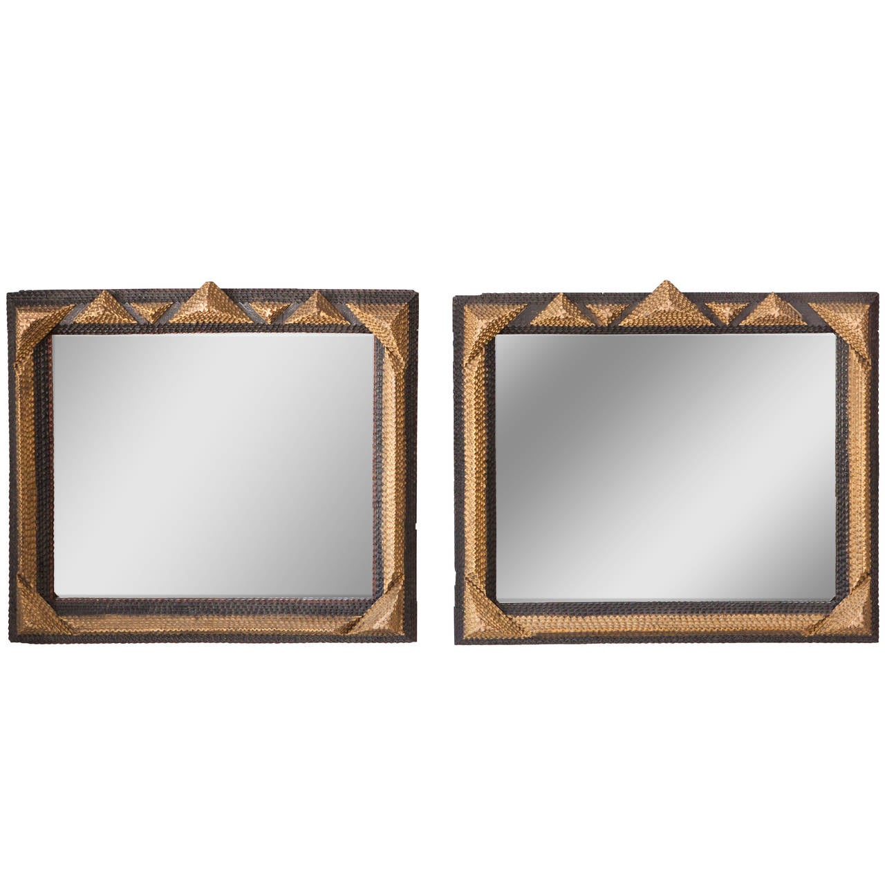 Pair of Distinctive Tramp Art Framed Mirrors For Sale at 1stDibs