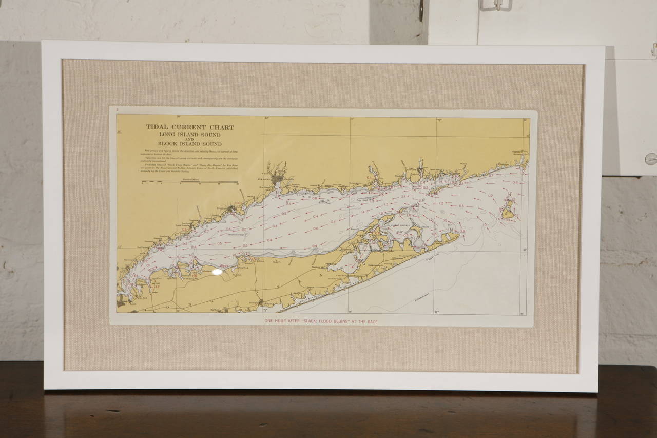 This set of six charts are aesthetically great and intriguing for their geographic, nautical and historical interest. Each map charts the tidal current directions and speeds for different times of a race in the long island sound and block island