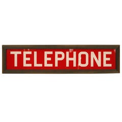 Vintage 20th c. Glass Telephone Sign