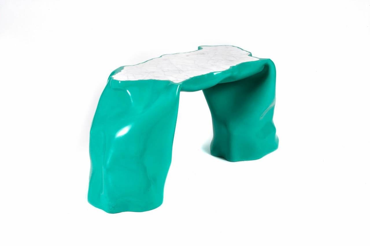 White stone and green PVC bench from Jack Craig's PVC:Pressed series, 2014