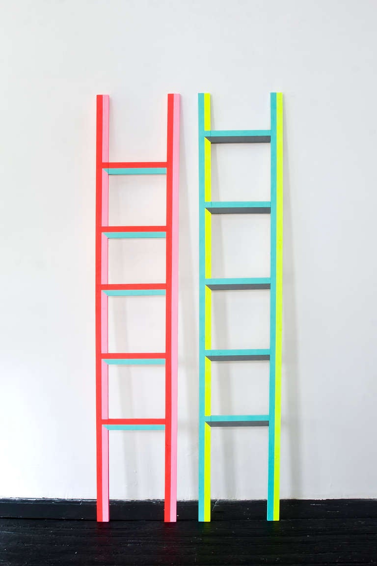 Hand-painted wood ladders from Ben Jones Beehaven Series. 

Available in various color combinations.

Ben Jones (b. 1977) is a Providence-based artist. A member of the collective Paper Rad, Ben has exhibited in museums and galleries