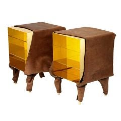 Pair of Leather and Brass Nightstands by Simon Hasan