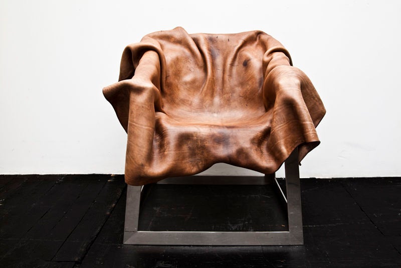 Boiled Leather Armchair with Stainless Steel Base by Simon Hasan