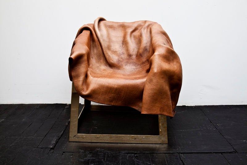 Boiled Leather Armchair with a Polished Brass Base by Simon Hasan