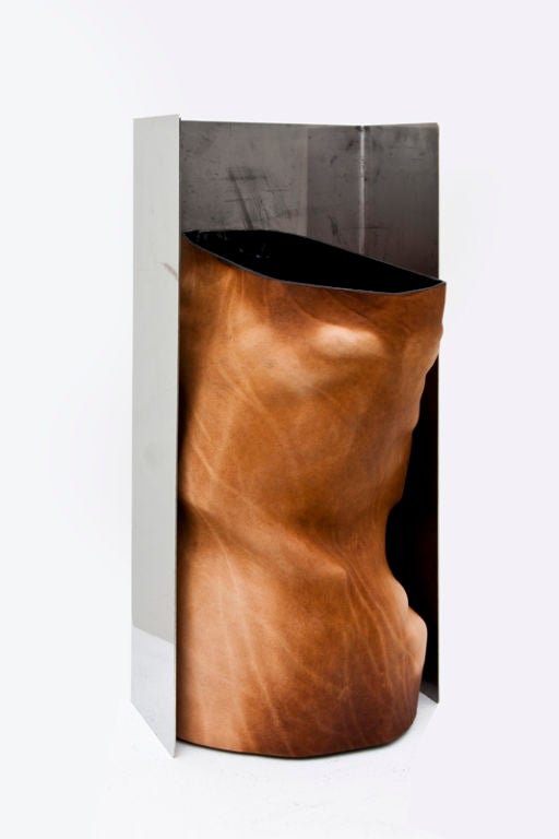 Boiled Leather and Stainless Steel Vase by Simon Hasan