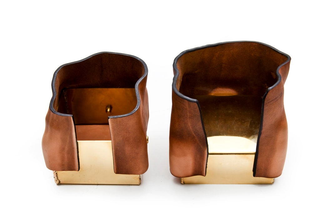 Contemporary Leather and Brass Desk Set by Simon Hasan
