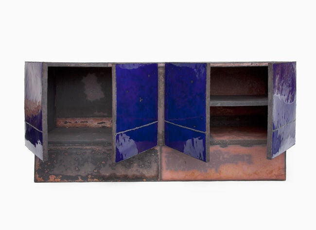 Korean Four-Door Copper and Enamel Cabinet by Kwangho Lee