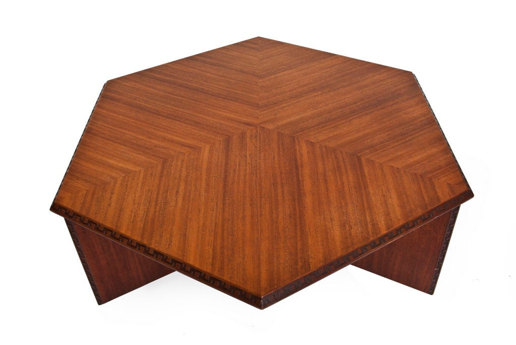 Hexagonal Table with Six Stools by Frank Lloyd Wright 1