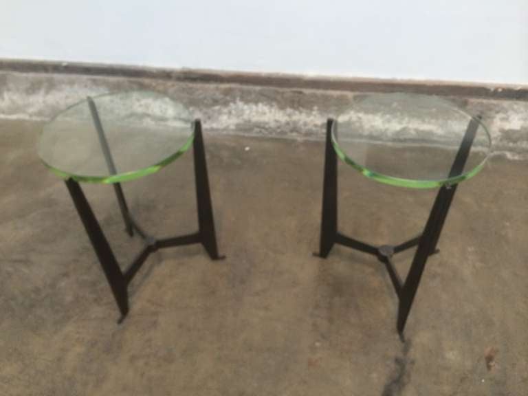 Mid-Century Modern French Modernist Bronze Tables with Glass Tops after Jacques Quinet