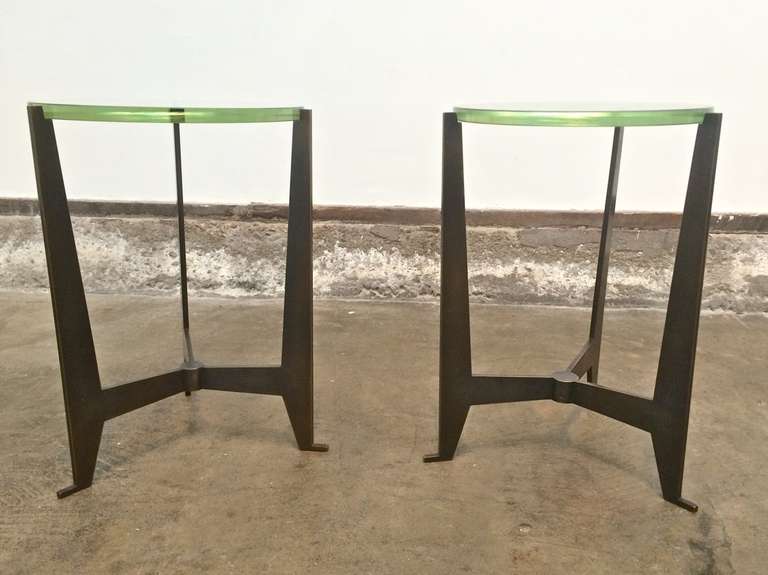 French Modernist Bronze Tables with Glass Tops after Jacques Quinet In Excellent Condition In Treasure Island, CA