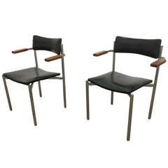 Retro Frederick Weinberg Chrome, Leather Chairs