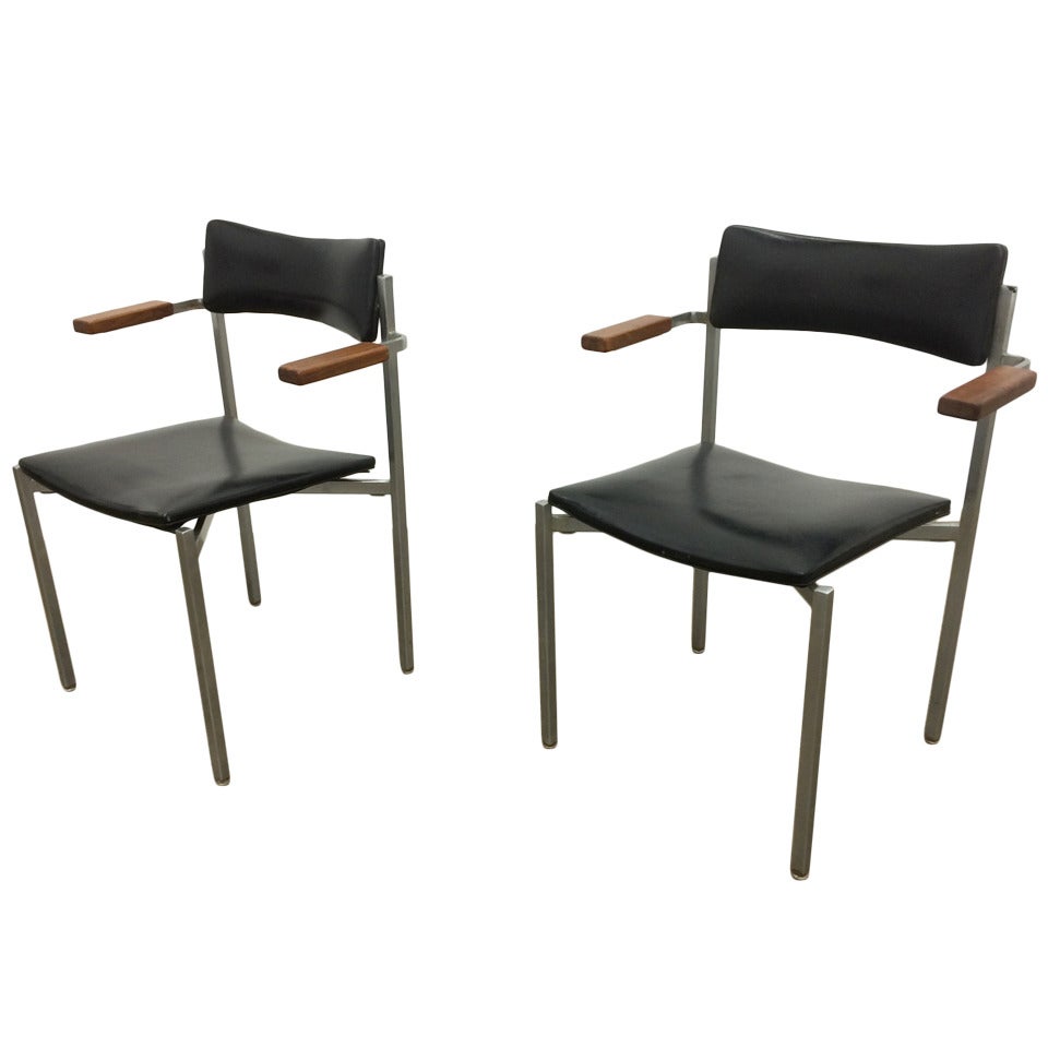 Frederick Weinberg Chrome, Leather Chairs For Sale