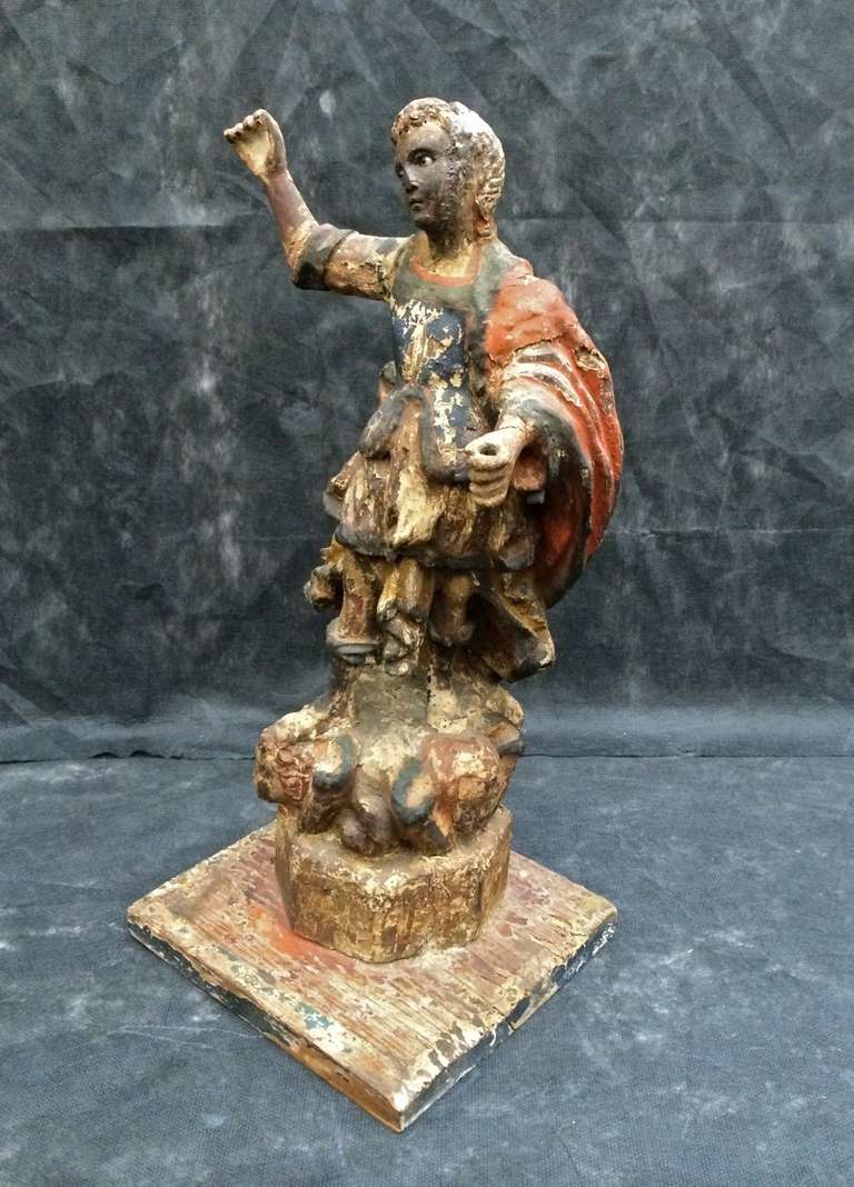 Carved Spanish Colonial Sculpture of Saint George in the Baroque Style For Sale