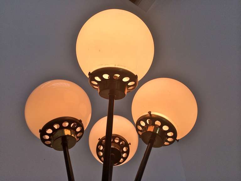 Mid-20th Century Mid-Century Floor Lamp with Brass Details and Glass Globes