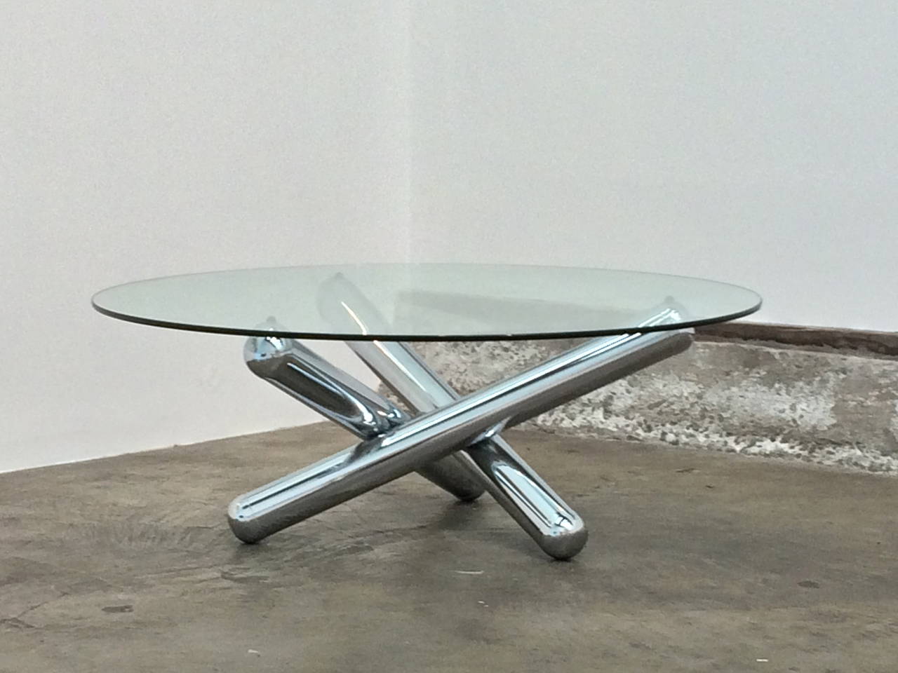 Polished 1970s Chrome and Glass Jax Table